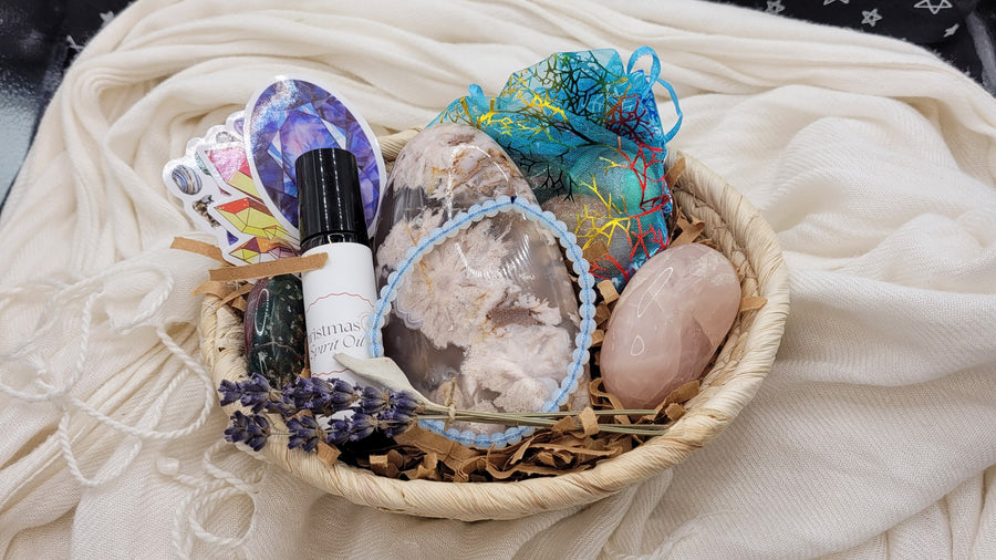 A selection of crystals, self-care products, gifts, and spiritual tools